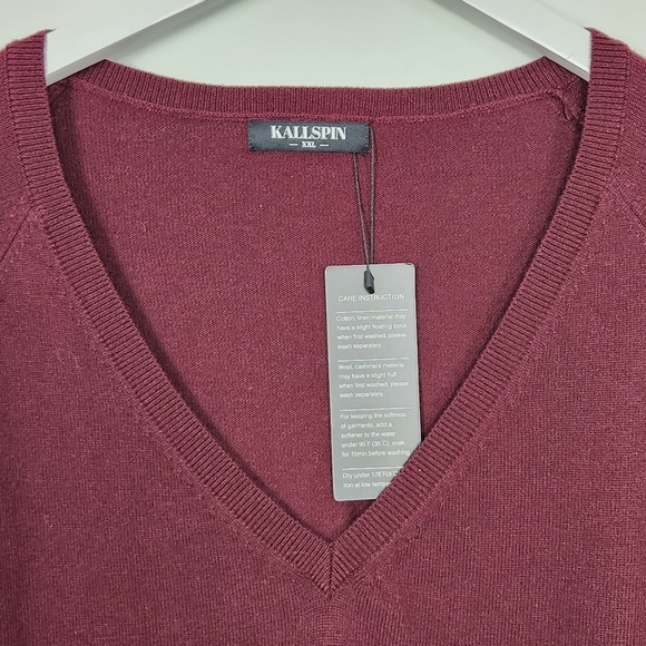 NWT Men's Kallspin Luxury Cashmere Blend Relaxed V-Neck Pullover Sweater XXL - Picture 6 of 10
